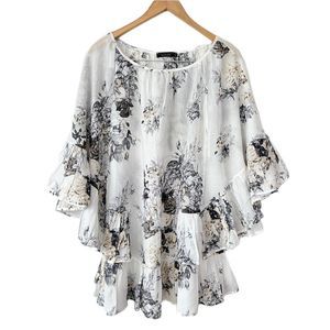 Twin Set Simona Barbieri Floral Print Tunic Mini Dress Flutter Sleeve XS